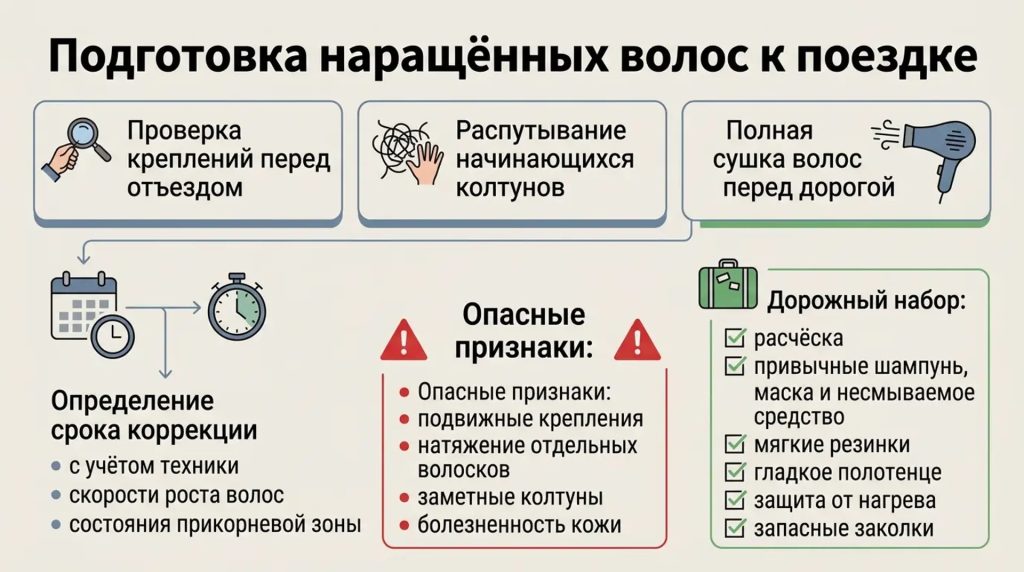 Подготовка наращённых волос к поездке